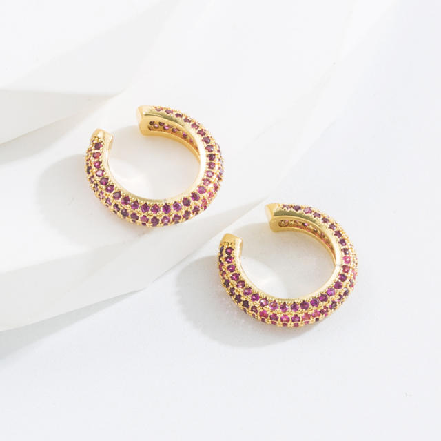 INS colorful cubic zircon pave setting gold plated copper ear cuff