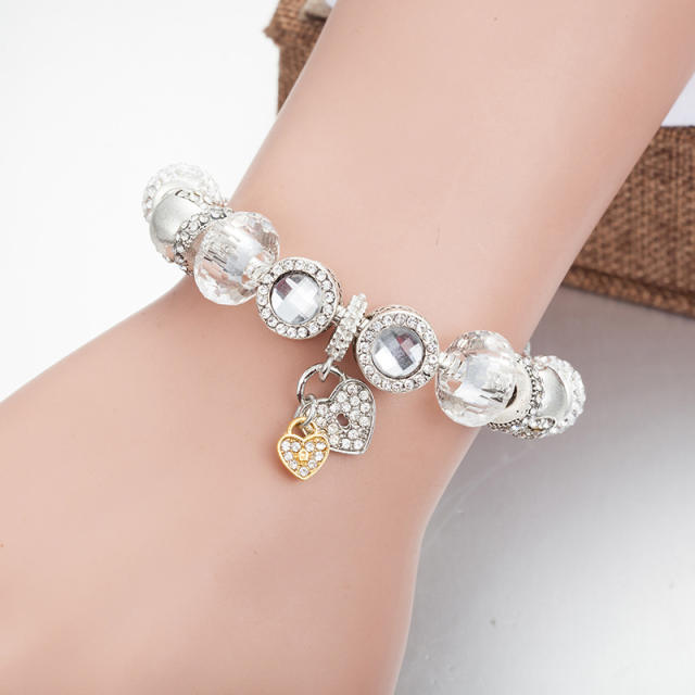 Famous brand alloy crystal bead silver color diamond diy bracelet