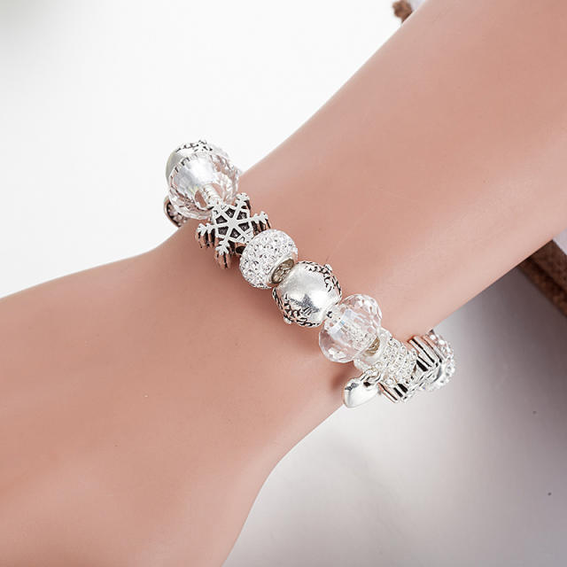 Famous brand winter silver color snowflake bead diy bracelet