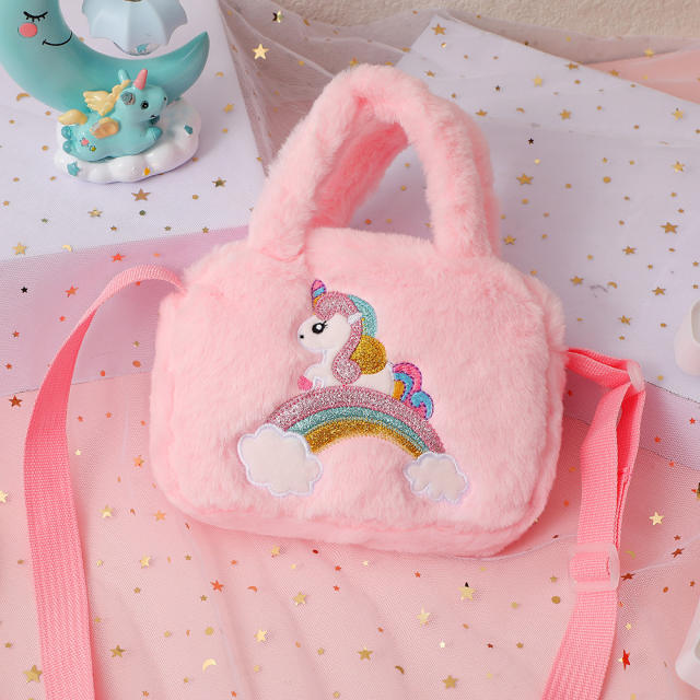 Cute fluffy tie dye unicorn pattern kids handbad crossbody bag