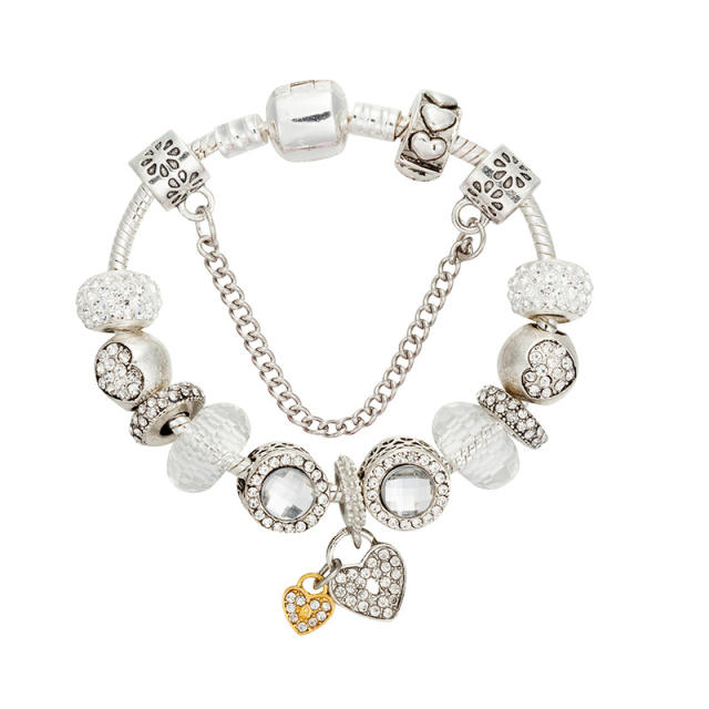 Famous brand alloy crystal bead silver color diamond diy bracelet