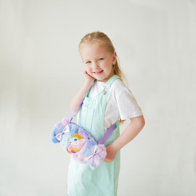 Creative candy design fluffy tie dye kids crossbody bag