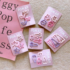 Sweet pink purple color snap hair clips set for kids
