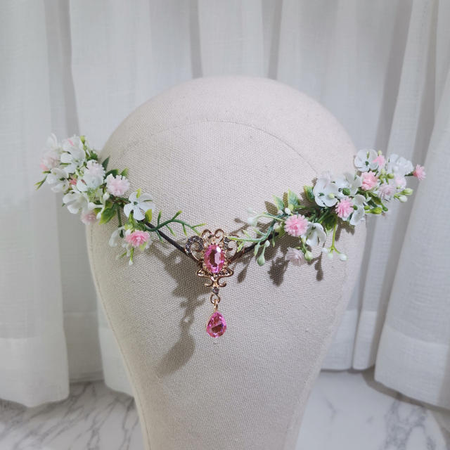 Fresh pink white color women fairy costume V shape flower crown