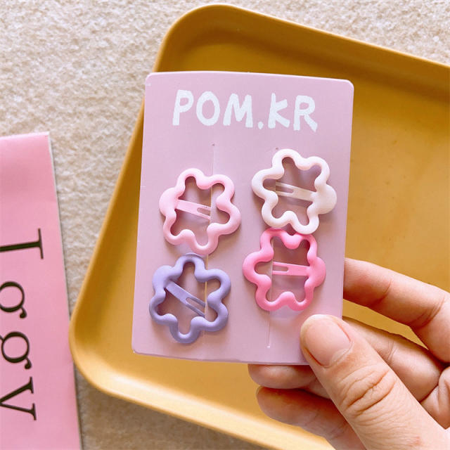 Sweet pink purple color snap hair clips set for kids