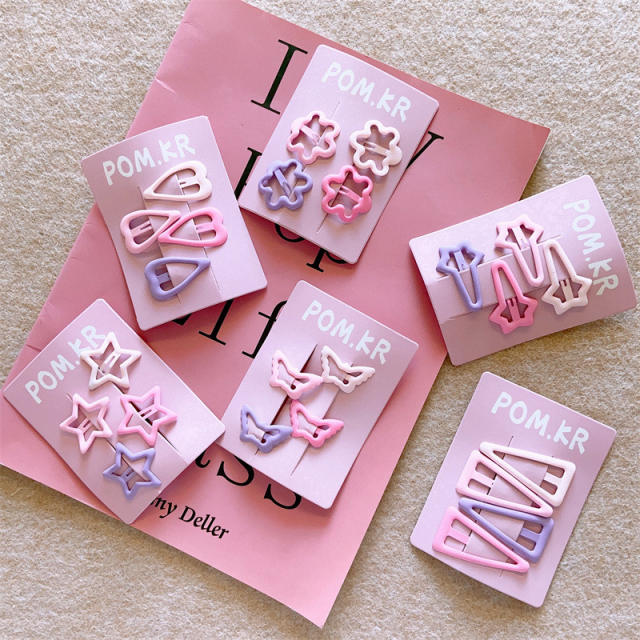 Sweet pink purple color snap hair clips set for kids