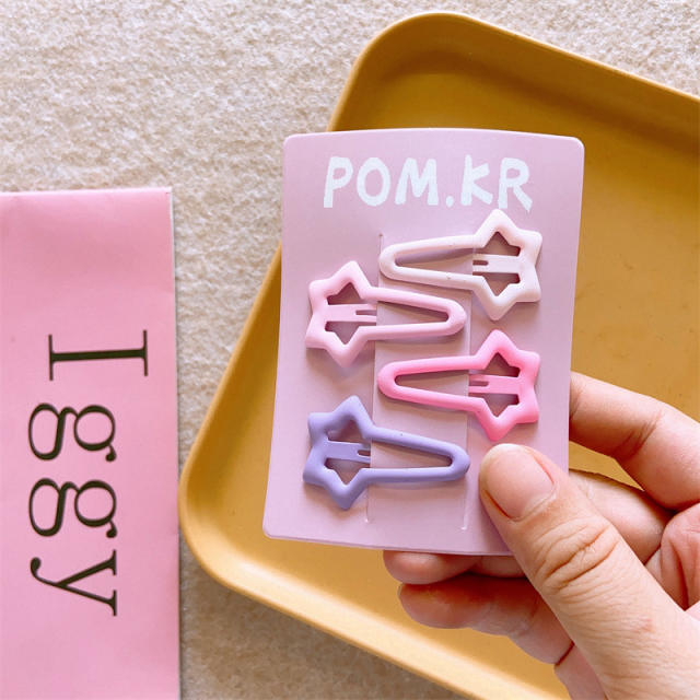 Sweet pink purple color snap hair clips set for kids
