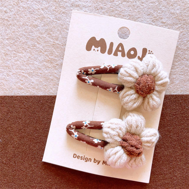 Korean fashion autumn fabric flower bow snap hair clips set for kids