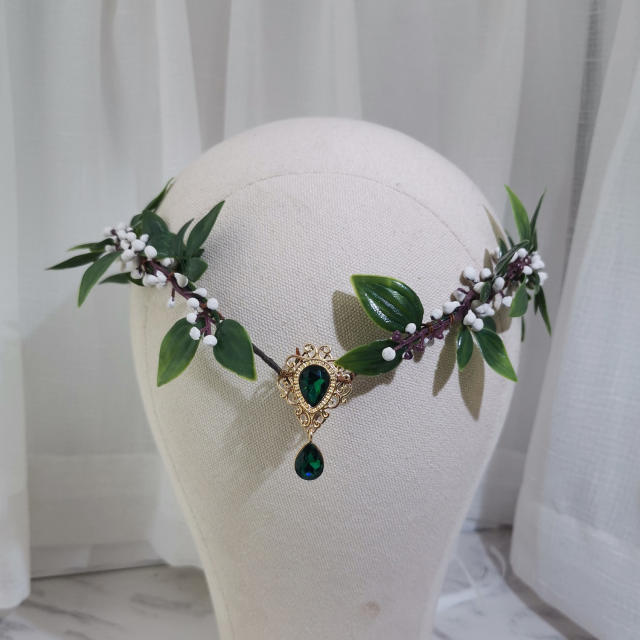 Fresh women fairy costume forest V shape leaf crown for women wedding