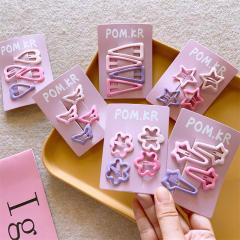 Sweet pink purple color snap hair clips set for kids