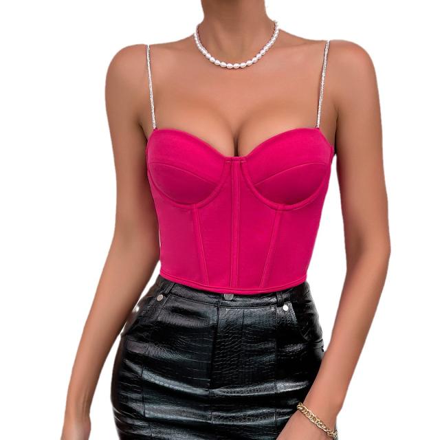 Y2K sexy plain color rose red corset tops camisole