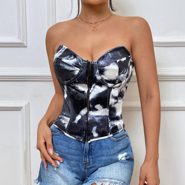 Hot sale contrast color sexy off shoulder corset tops