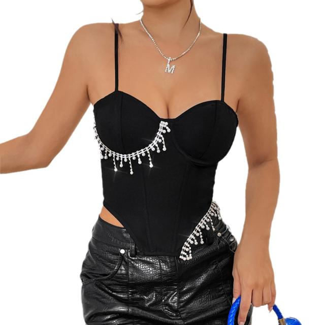 Y2K sexy black white plain color camisole corset tops for women