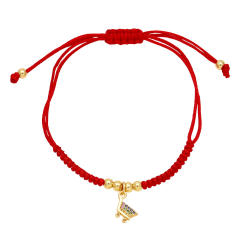 Deliate rainbow cz life tree cross charm red rope bracelet