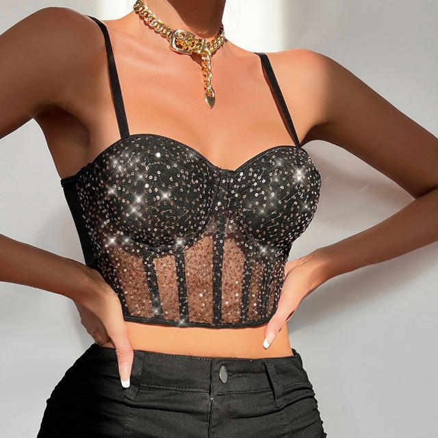 Sexy mesh sequins corset tops