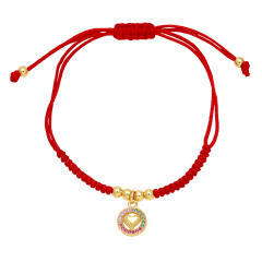 Deliate rainbow cz life tree cross charm red rope bracelet