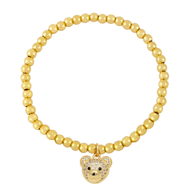 Personality 18K gold plated bead diamond bear charm elastic bracelet