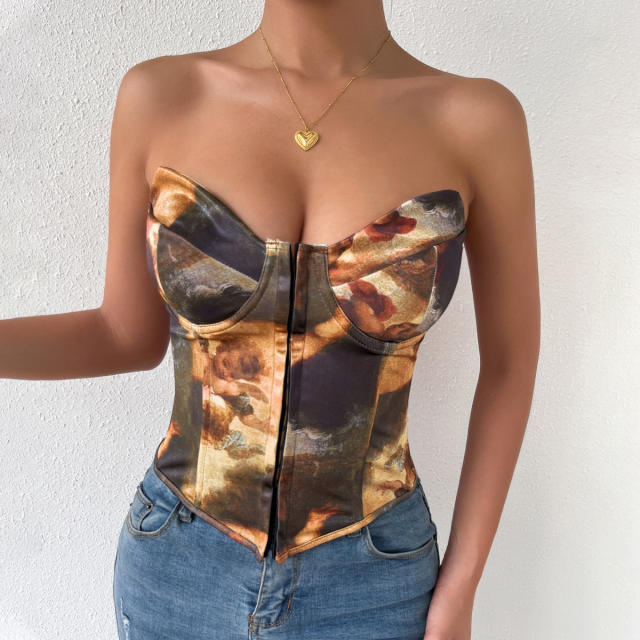 Hot sale contrast color sexy off shoulder corset tops