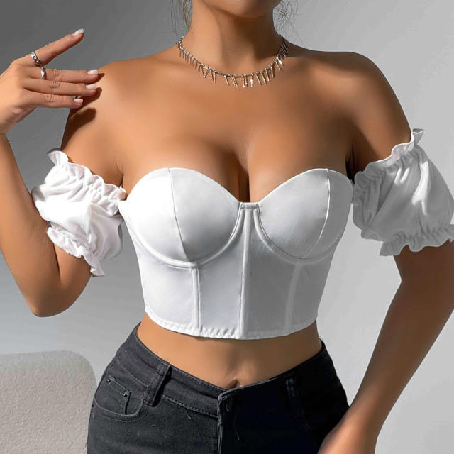 Sexy ruffle sleeve off shoulder cropped corset tops