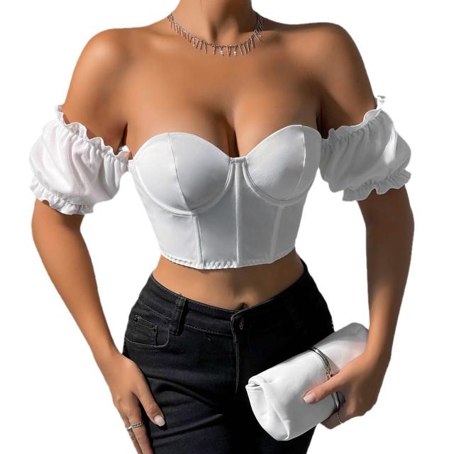 Sexy ruffle sleeve off shoulder cropped corset tops