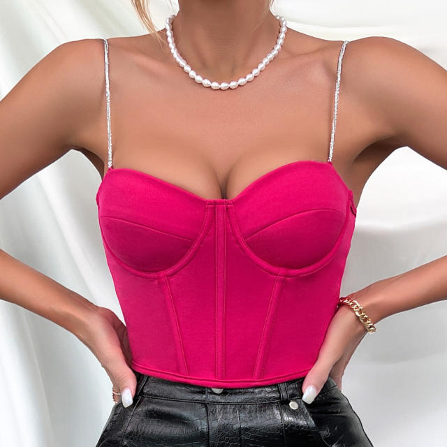 Y2K sexy plain color rose red corset tops camisole