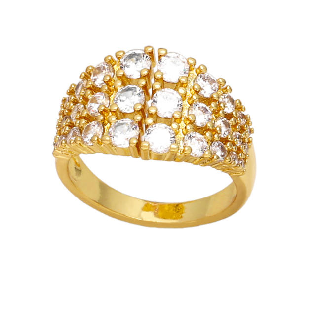 Delicate color cubic zircon three row gold plated copper finger rings