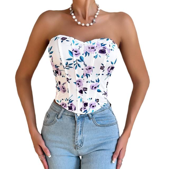 Sexy off shoulder flower pattern off shoulder corset tops for women