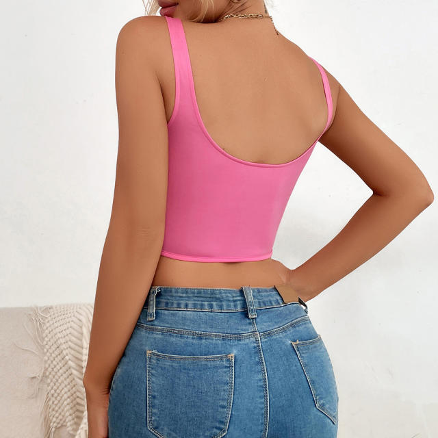 Sexy plain color zipper front corset tops