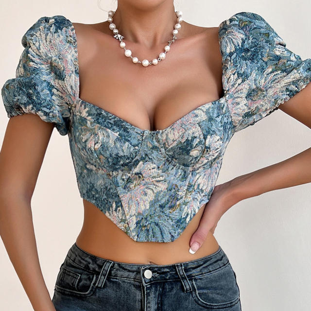 Vintage sexy puff sleeve corset tops for women