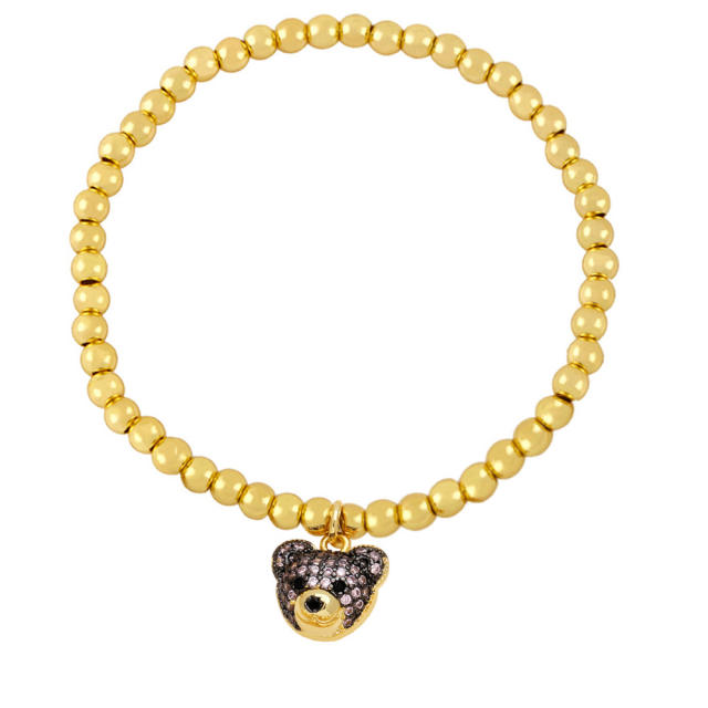 Personality 18K gold plated bead diamond bear charm elastic bracelet