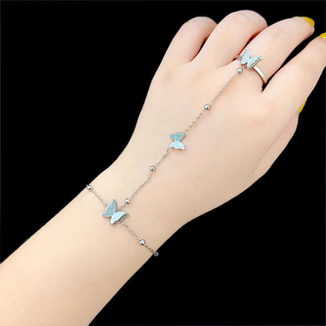 Popular frost butterfly stainless steel ring bracelet