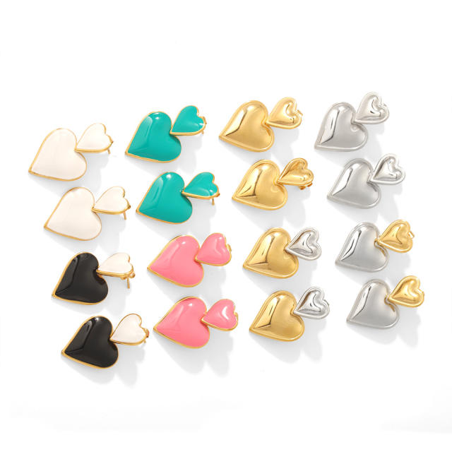 18K gold plated color enamel heart stainless steel earrings