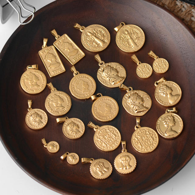 18KG stainless steel portrait coin pendant for necklace
