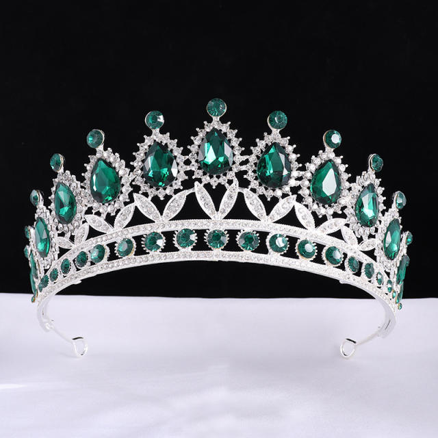 Baroque silver metal colorful glass crystal wedding hari crown