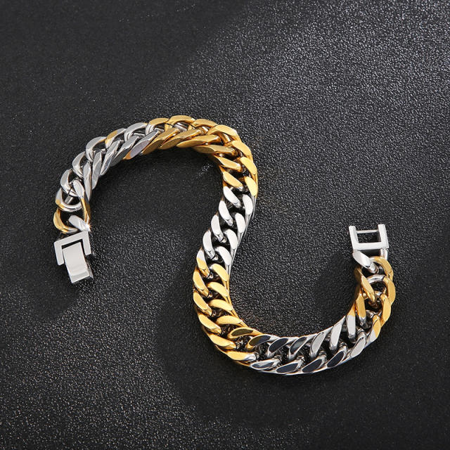 Chunky two tone cuban link chain stainless steel chain necklace bracelet for men