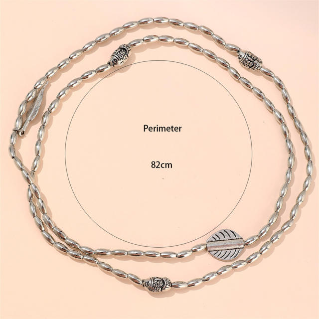 Hot sale silver color bead leaf charm layer anklet