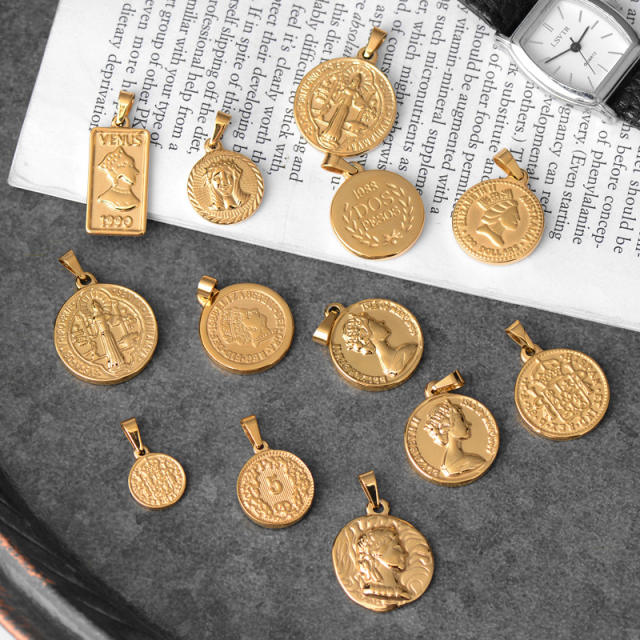 18KG stainless steel portrait coin pendant for necklace