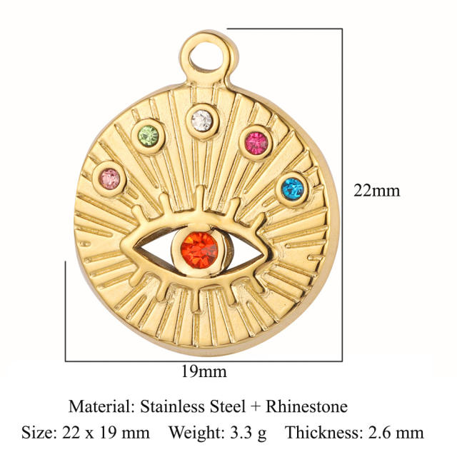 DIY stainless steel diamond evil eye coin heart shape stainless steel necklace charm pendant 3pcs/pack