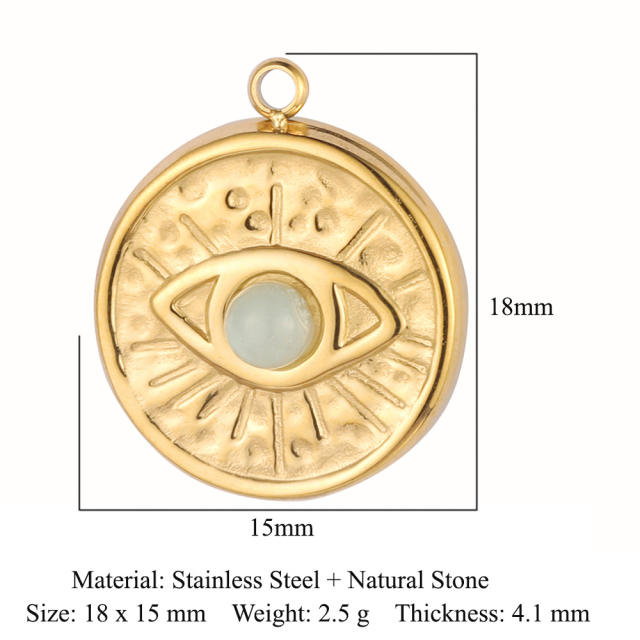 DIY stainless steel diamond evil eye coin heart shape stainless steel necklace charm pendant 3pcs/pack