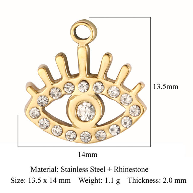 DIY stainless steel diamond evil eye coin heart shape stainless steel necklace charm pendant 3pcs/pack