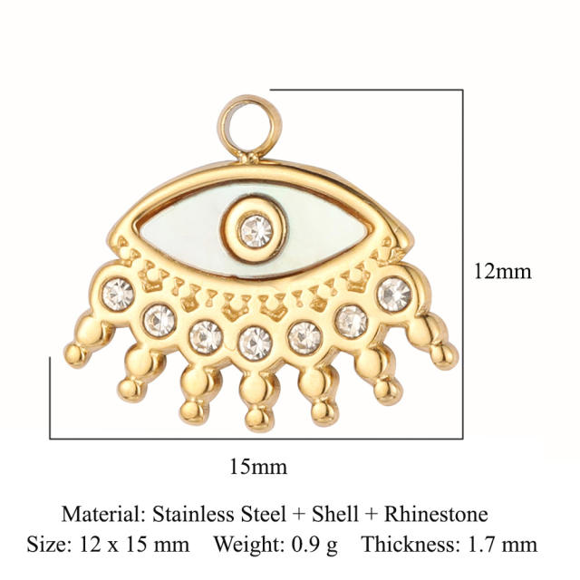 DIY stainless steel diamond evil eye coin heart shape stainless steel necklace charm pendant 3pcs/pack