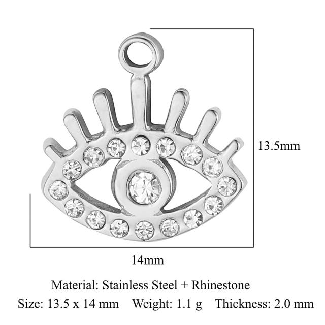 DIY stainless steel diamond evil eye coin heart shape stainless steel necklace charm pendant 3pcs/pack