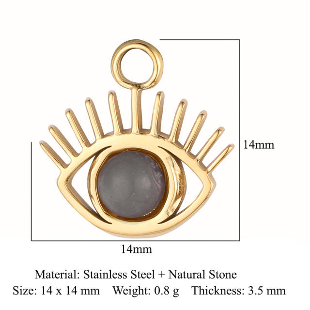DIY stainless steel diamond evil eye coin heart shape stainless steel necklace charm pendant 3pcs/pack