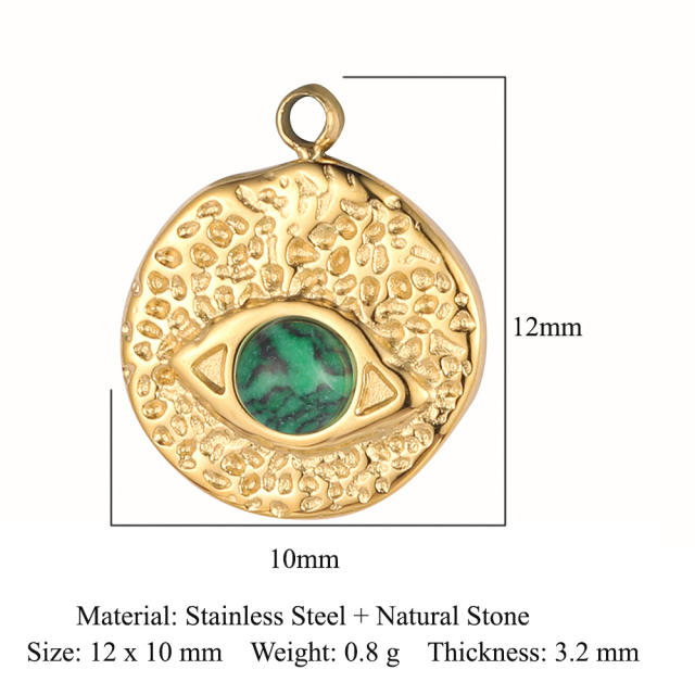 DIY stainless steel diamond evil eye coin heart shape stainless steel necklace charm pendant 3pcs/pack