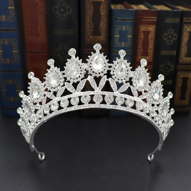 Hot sale color glass crystal statement wedding hair crown