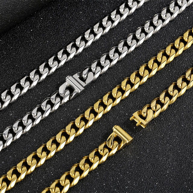 10mm HIPHOP cuban link chain bracelet necklace stainless steel necklace set for men