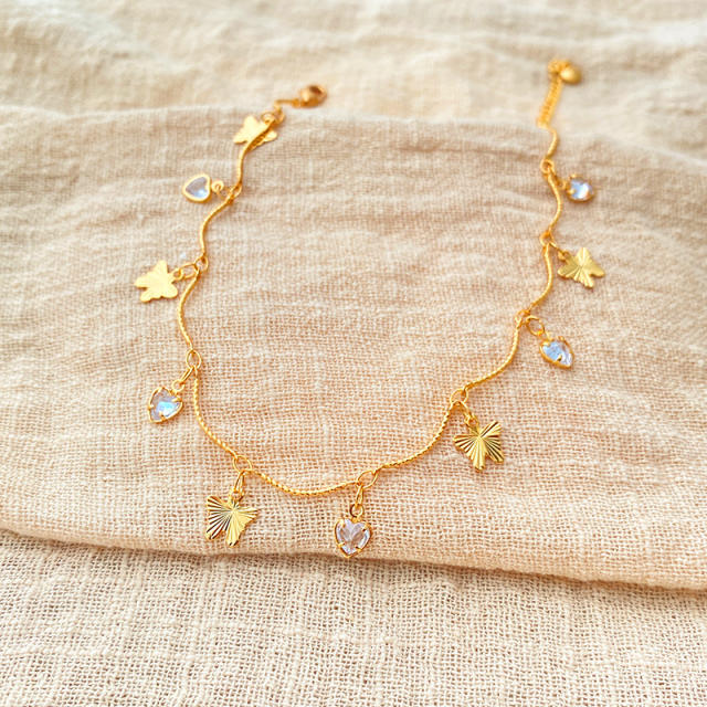 18K gold plated copper butterfly charm wave shape chain women anklet