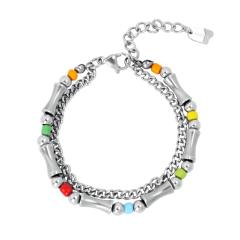 Popular colorful seed bead two layer bamboo stainless steel bracelet for men