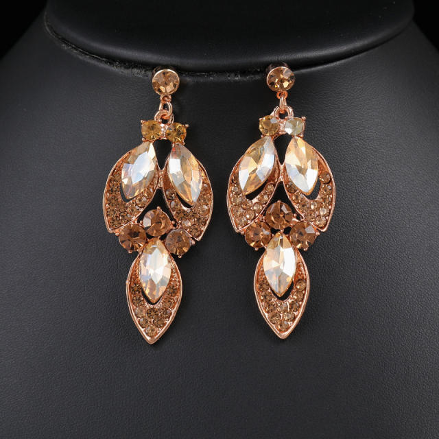 Luxury champagne gold glass crystal statement prom necklace set