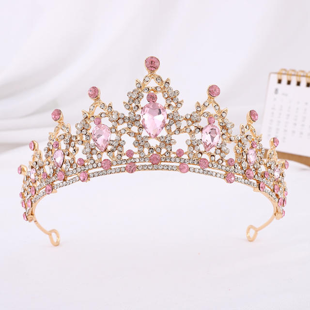 Baroque colorful glass crystal statement wedding hair crown